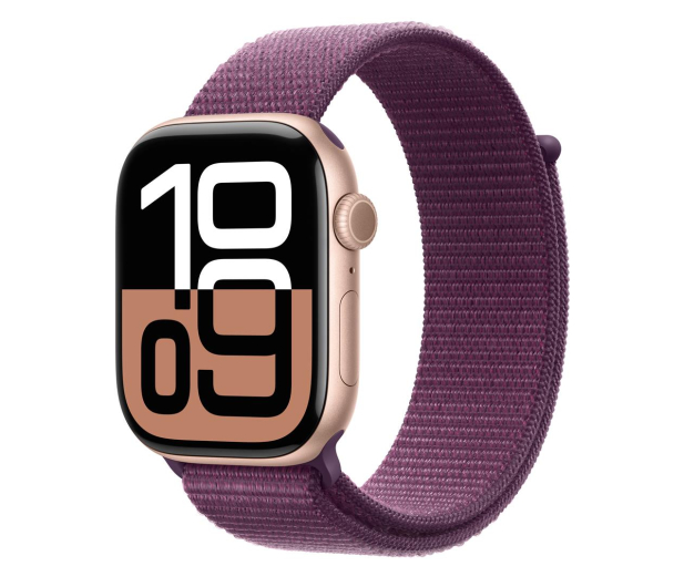 APPLE Watch 10 GPS 42mm koperta z aluminium (różowe złoto) + opaska sportowa (dojrzała śliwka) - 1278123 - zdjęcie